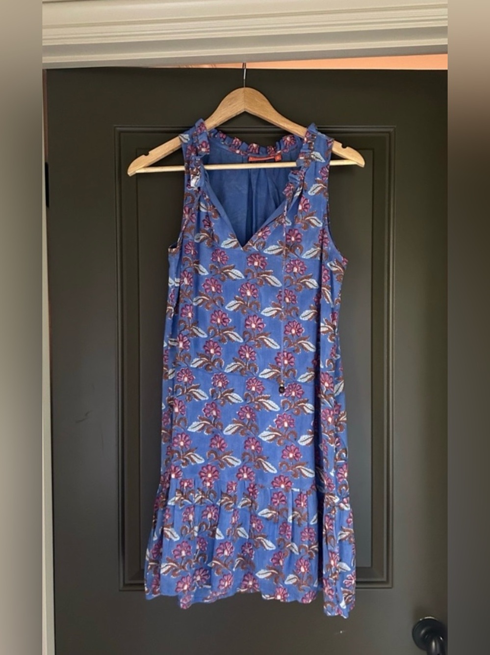 Oliphant Blue Floral Ruffle-Hem Mini Dress